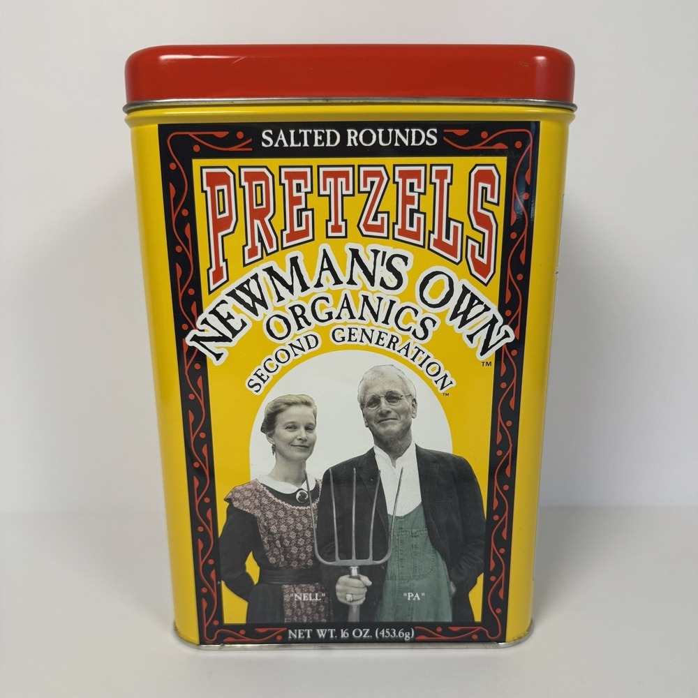 Vintage Newman's Own Organics‎ Pretzels Tin Nostalgic Collectible Prop RARE 1990